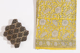Lemon Yellow Pure Cotton Mul Hand Block Saree